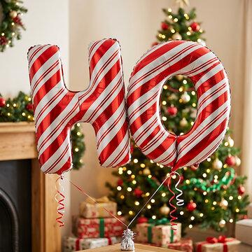 Candy cane striped ho ho foil balloons for christmas illustration