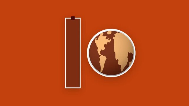 Abstract Earth Globe Animation with Vertical Bar Graphic on Orange Background.