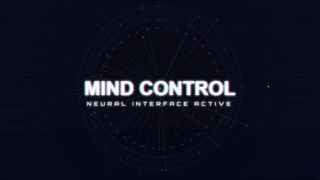 Mind control neural interface text overlay with digital particle HUD