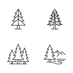 Obraz premium A collection of minimalist line drawings of various pine trees in natural settings