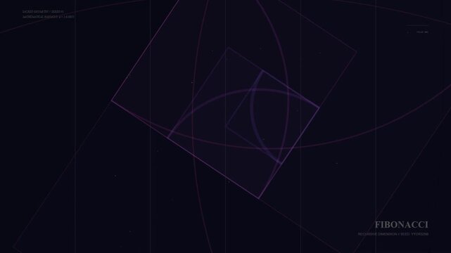 Animated Fibonacci sequence golden ratio diagram rotating on dark background