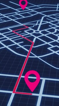 Delivery route planning concept shows a tracked path between pickup and drop-off points, ideal for courier services and fleet management content
