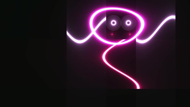 Neon purple stick figure character animation dancing on black background