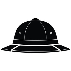 Fototapeta premium A front view of a safari pith helmet hat with air holes vector silhouette illustration.