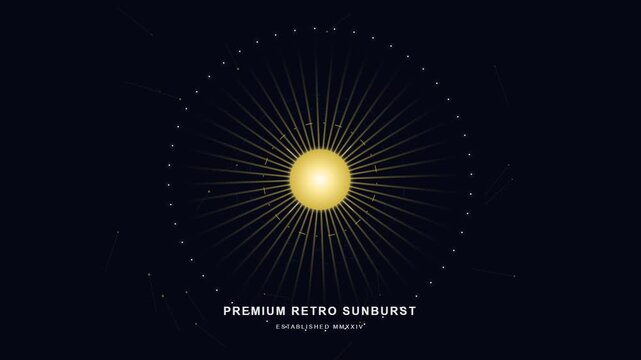 Golden Sunburst Radial Logo Animation Appearing on Dark Background