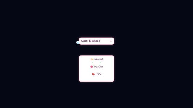 Interactive Dropdown Menu Sort Options Selection in User Interface