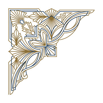 Luxury Art Deco Corner Design Element with Gold and Blue Geometric Ornate Pattern for Invitations