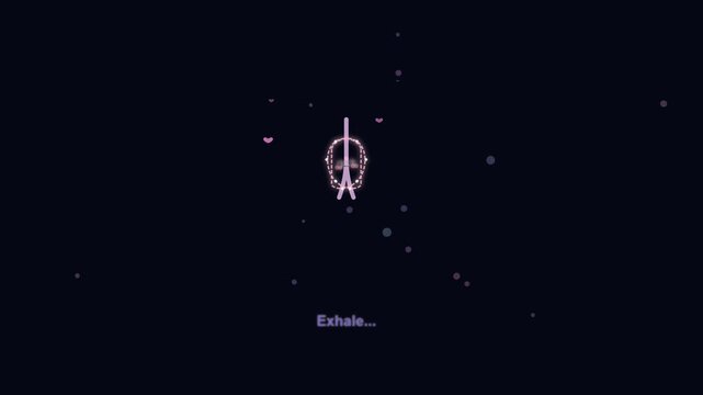 Animated breathing exercise guide with pulsing tower graphic on dark background