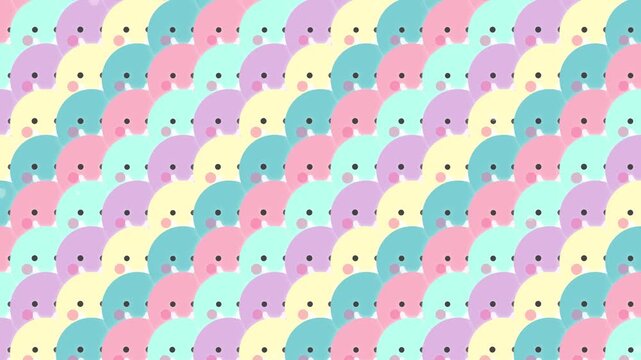 Abstract animation of cute colorful smiling circles transforming into pattern