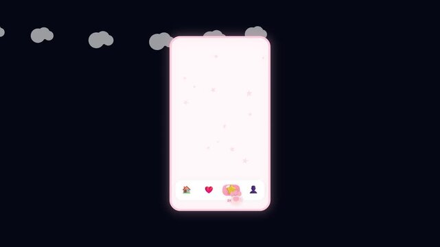 Hand using a mobile dating application interface with interactive icons