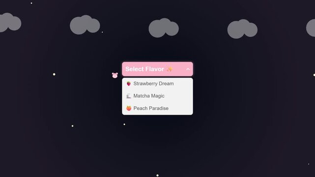 Interactive Dropdown Menu UI Component with Fruit Flavor Selection