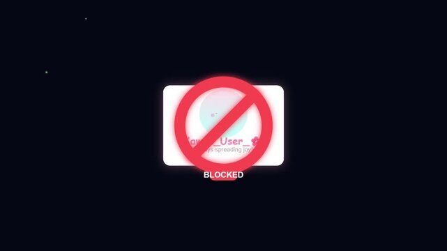 A digital animation of a user profile being blocked with a red symbol