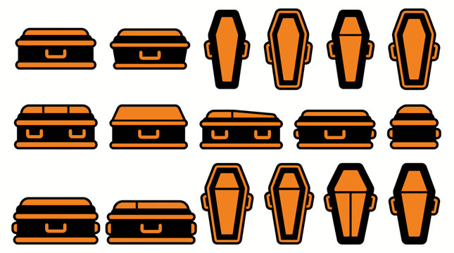A collection of various wooden coffins and caskets shown from different angles for funeral planning and mortuary service design
