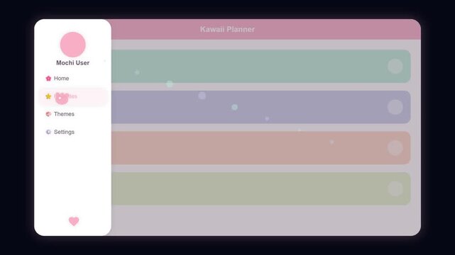 Animated Kawaii Planner Interface with Pastel Navigation Menu UI