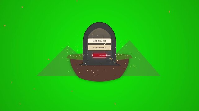 Digital Login Portal Interface on a Grave Icon against Green Screen