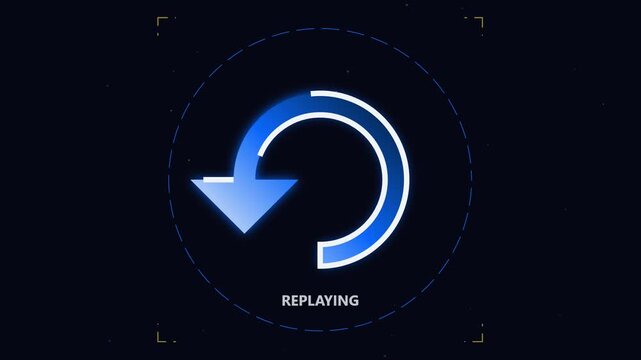 Digital loading screen with a rotating blue circular arrow icon