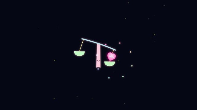 Animated scale balancing a heart icon labeled truth against dark background