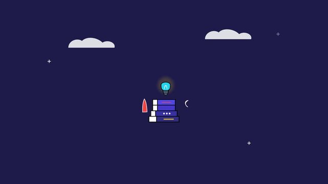 Animated Business Growth Concept with Rocket Launch and Idea Lightbulb.