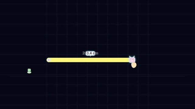 Cute cartoon character extending a yellow measuring line with digital data