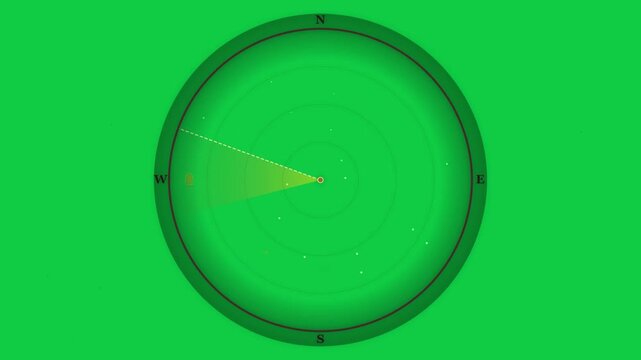 Digital Radar Screen Animation Scanning Targets on Green Background