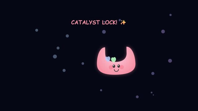 Cute Pink Character Catching a White Heart in Space Animation