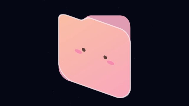 Cute pink computer file folder character animation on dark background