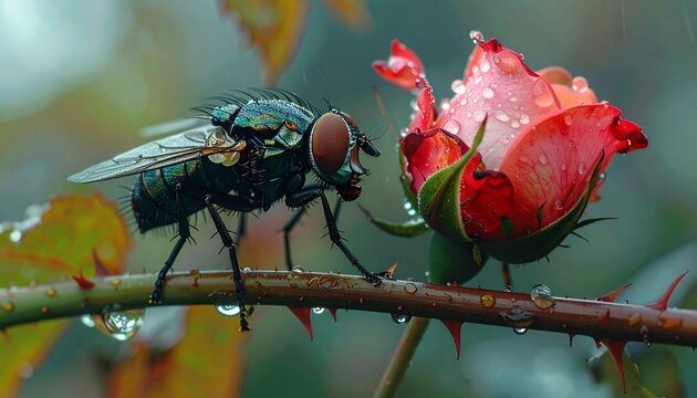 Fly and Rose - A Macro View of Natures Interplay.