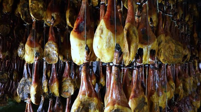 Iberian Pork Ham Drying Facility in the town of Jabugo in the Municipality of Jabugo in the Sierra de Aracena and Picos de Aroche Natural Park in Sierra Morena. Province of Huelva. Andalusia. Spain.