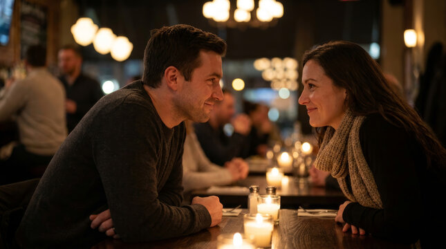 Couple enjoying a romantic dinner date at a candlelit restaurant