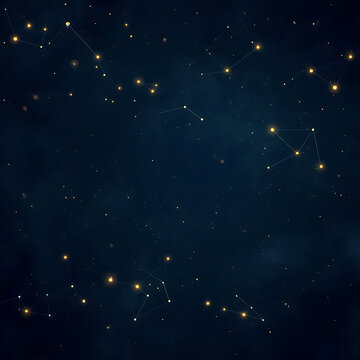 A breathtaking celestial map reveals countless stars and glowing yellow-orange constellations across the deep night sky, capturing the infinite beauty, mystery, and wonder of the boundless cosmos.