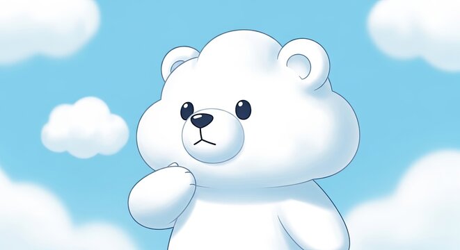 Close-up of a cute fluffy polar bear cloud character.