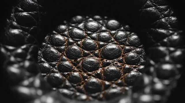 Close-up macro detail of black leather texture with repeating bumps and rough surface