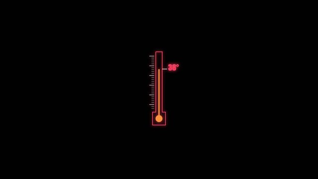 Digital Thermometer Rising Temperature Animation on Black Background.