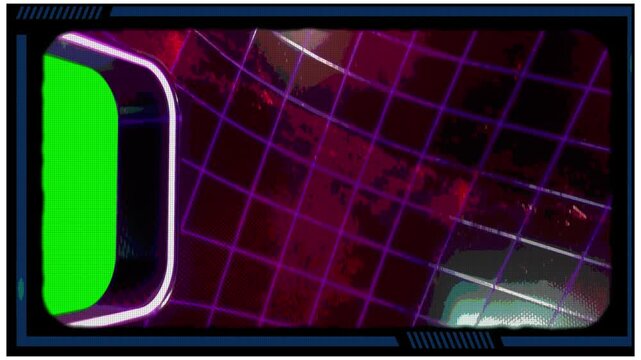 Futuristic digital interface hud frame with green screen grid background with video futuristic technology spacecraft animation abstract graphics template monitor with overlay