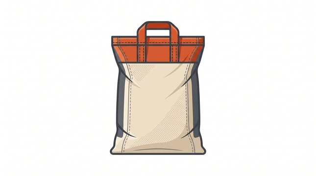 "HEAVY-DUTY WOVEN SACK / BULK MATERIAL BAG". 
Flat illustration of an upright industrial sack on a white background. Beige woven body with gray side panels and a bright orange top rim. Features two or