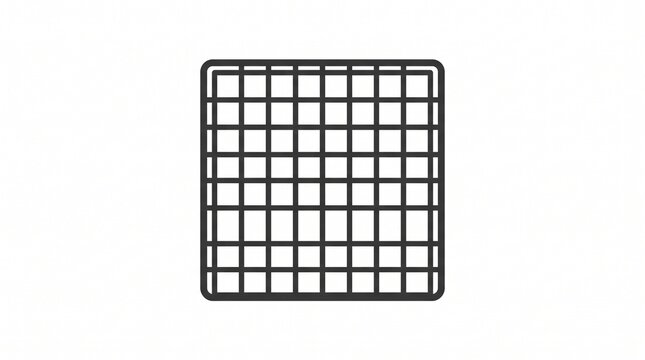 "HVAC AIR VENT / FLOOR GRILLE ICON". 
Minimalist line art illustration of a square ventilation grille. Dark gray outline with a rounded frame and an inner grid of 8x8 equal cells, creating a mesh patt