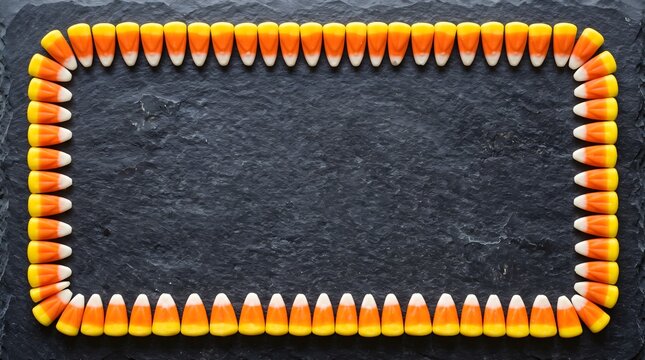 Candy Corn Frame Border on Dark Slate Background for Halloween
