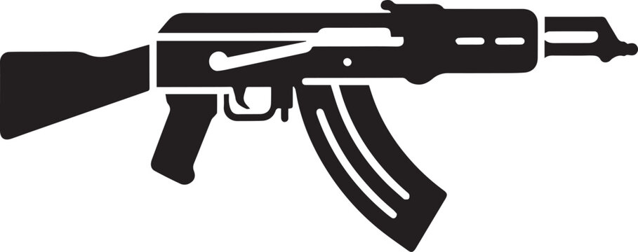 AK47 Assault Rifle Silhouette Vector Icon Isolated on White Background