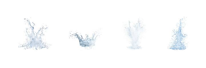 Obraz premium Water Splash Variations Set. Dynamic Fluid Motion And Splash Art Collection Isolated On Transparent Background