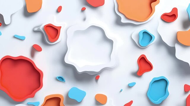 Abstract paper cutout shapes scattered background with soft shadows modern playful composition animation