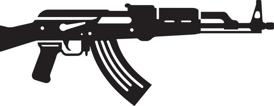 AK47 Assault Rifle Silhouette Vector Icon Isolated on White Background