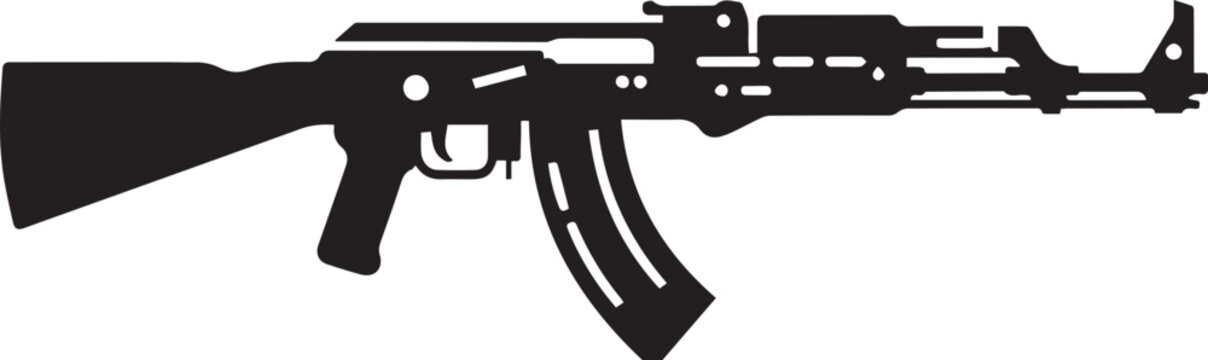 AK47 Assault Rifle Silhouette Vector Icon Isolated on White Background