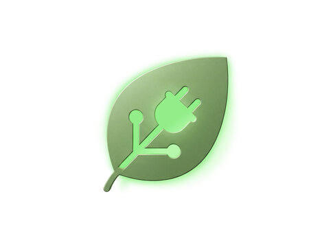 Green leaf plug icon isolated on transparent background cutout