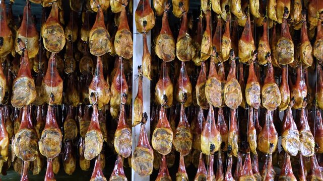 Iberian Pork Ham Drying Facility in the town of Jabugo in the Municipality of Jabugo in the Sierra de Aracena and Picos de Aroche Natural Park in Sierra Morena. Province of Huelva. Andalusia. Spain.