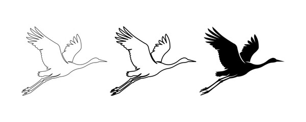 Fototapeta premium Flying Crane Bird Icon Set Vector Illustration For Nature And Wildlife Design Projects