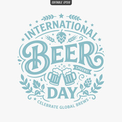 Obraz premium The flat design for a International Beer Day poster focuses on simplicity, elegance, and ease of recognition. Vector Illustration