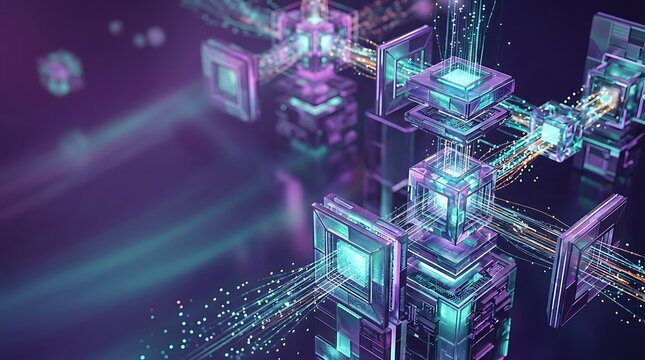 Futuristic Neon Blockchain Network With Digital Nodes.