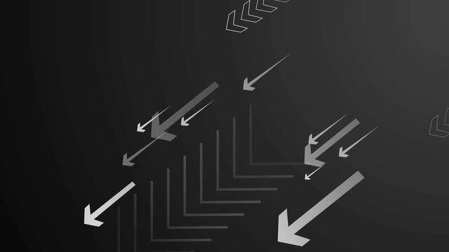 Abstract dark background with glowing arrows and lines pointing down and left animation