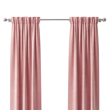 Elegant dusty pink curtains on a metal rod with curtains interior hardware material decoration treatment minimalist vertical metallic as clean cutout