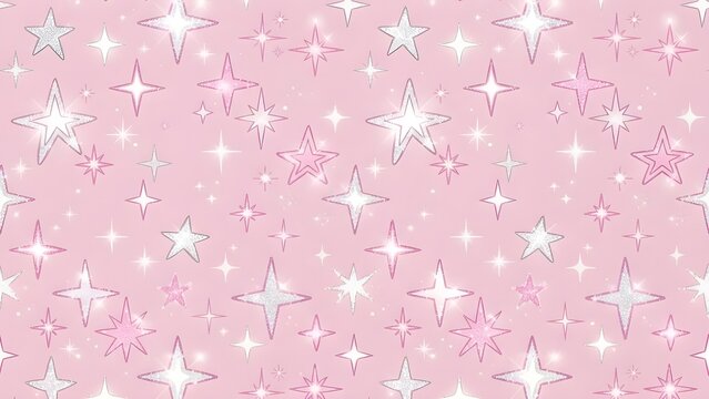 연한 핑크빛 바탕 위로 크고 작은 십자 모양의 별빛들이 반짝이며 흩뿌려진 화면
A screen where large and small cross-shaped starlight twinkle and scatter over a light pink background